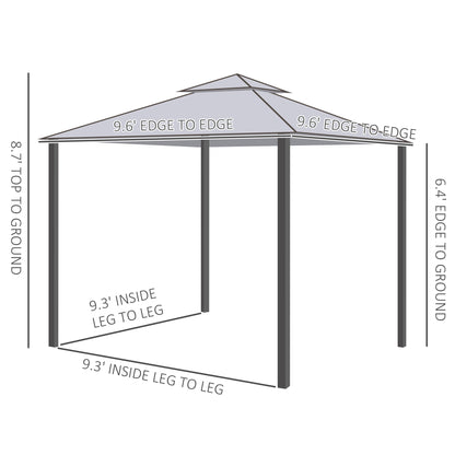 10' x 10' Patio Gazebo Pavilion, 2-Tier Roof Canopy Outdoor Event Tent with Steel Frame and Mosquito Netting for Garden, Yard and Sun Shade Use, Grey