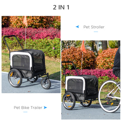 2 in 1 Dog Bike Trailer, Dog Stroller with Safety Leash, Hitch, Flag, Reflectors, Cushion for Small Dogs, Black
