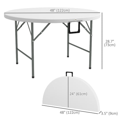 Φ48" Folding Patio Table, Outdoor HDPE Picnic Table, Card Table for 6, Round Folding Banquet with Metal Frame, White