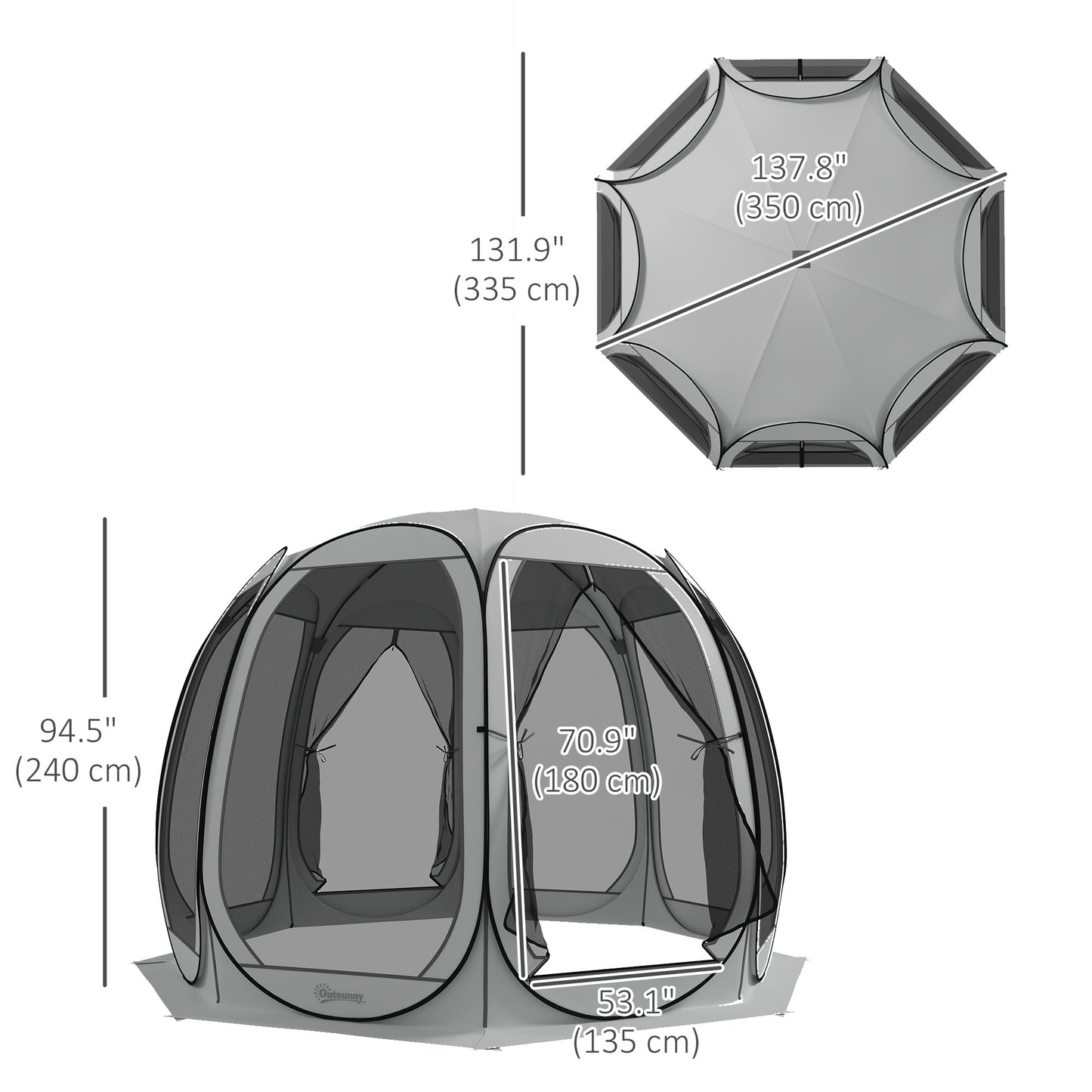 11' x 11.5' Screen Tent, Pop Up Camping Gazebo with Portable Carry Bag and 2 Doors, Grey