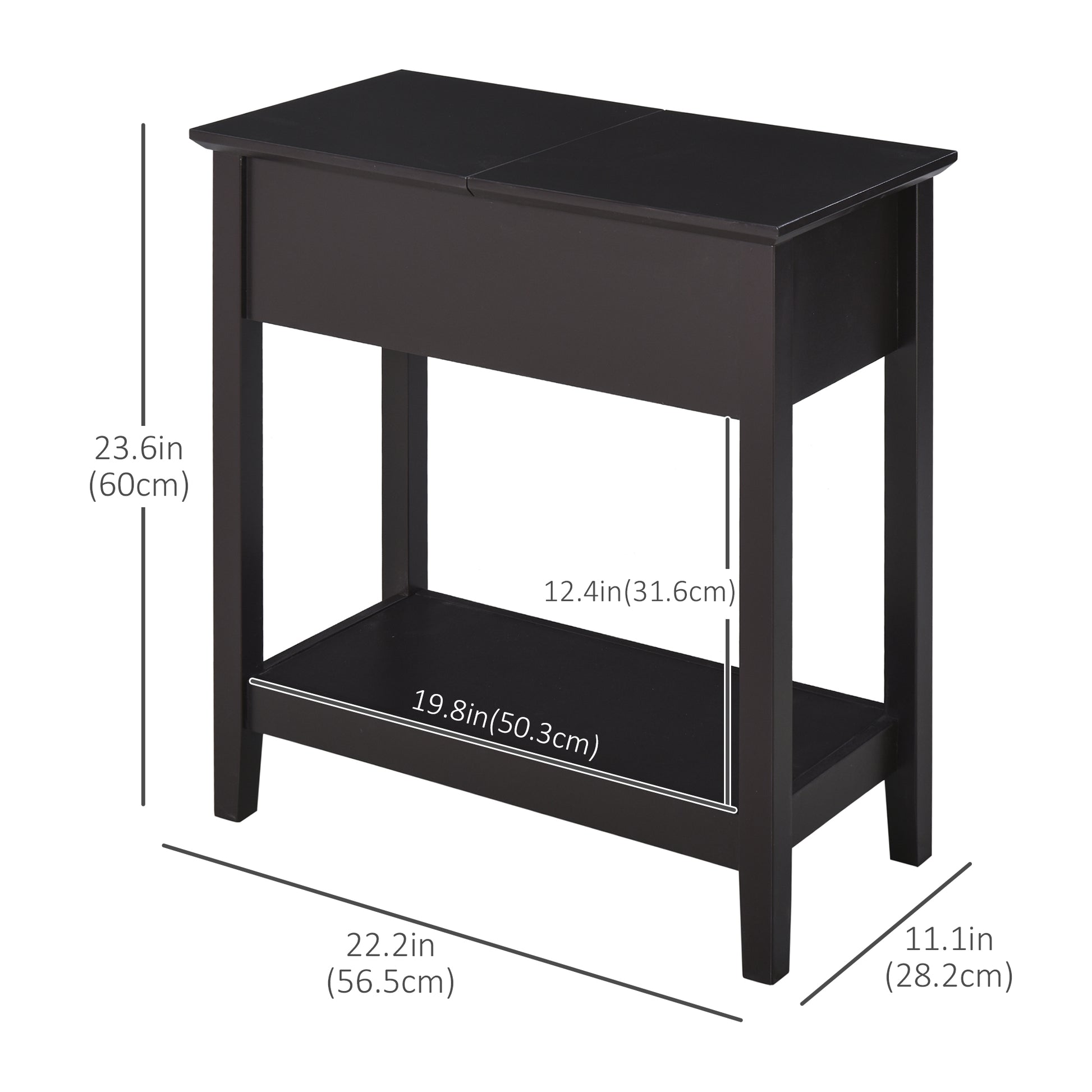 End Side Table in Flip Top Design with Cabinet and Bottom Shelf, Storage Furniture Decoration for Bedroom Living Room Office, Dark Coffee