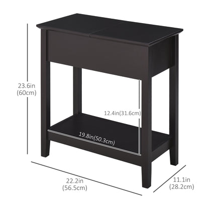 End Side Table in Flip Top Design with Cabinet and Bottom Shelf, Storage Furniture Decoration for Bedroom Living Room Office, Dark Coffee