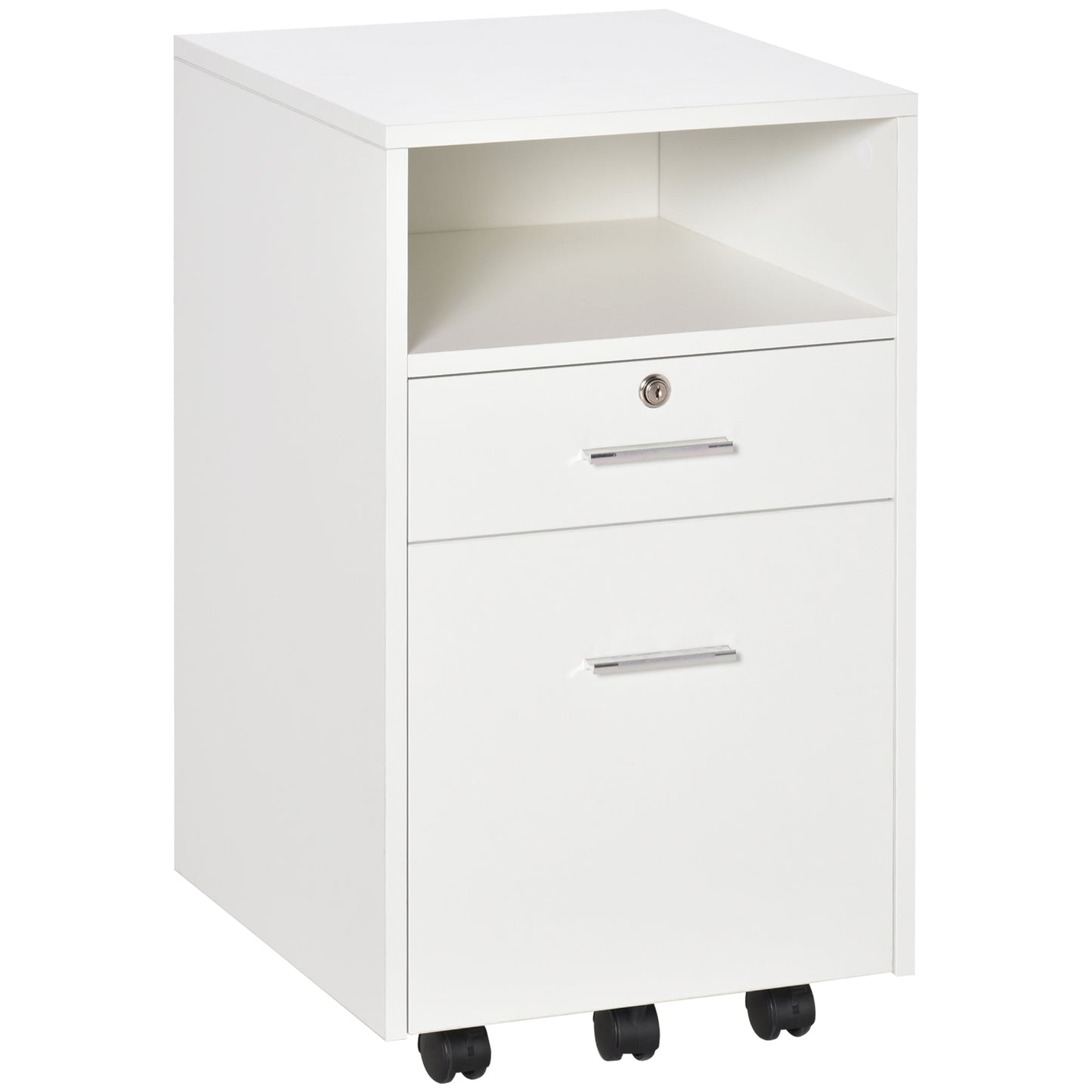 2 Drawer Filing Cabinet with Lock, Vertical File Cabinet with Wheels, Mobile Office Cabinet for A4, Letter Size, White