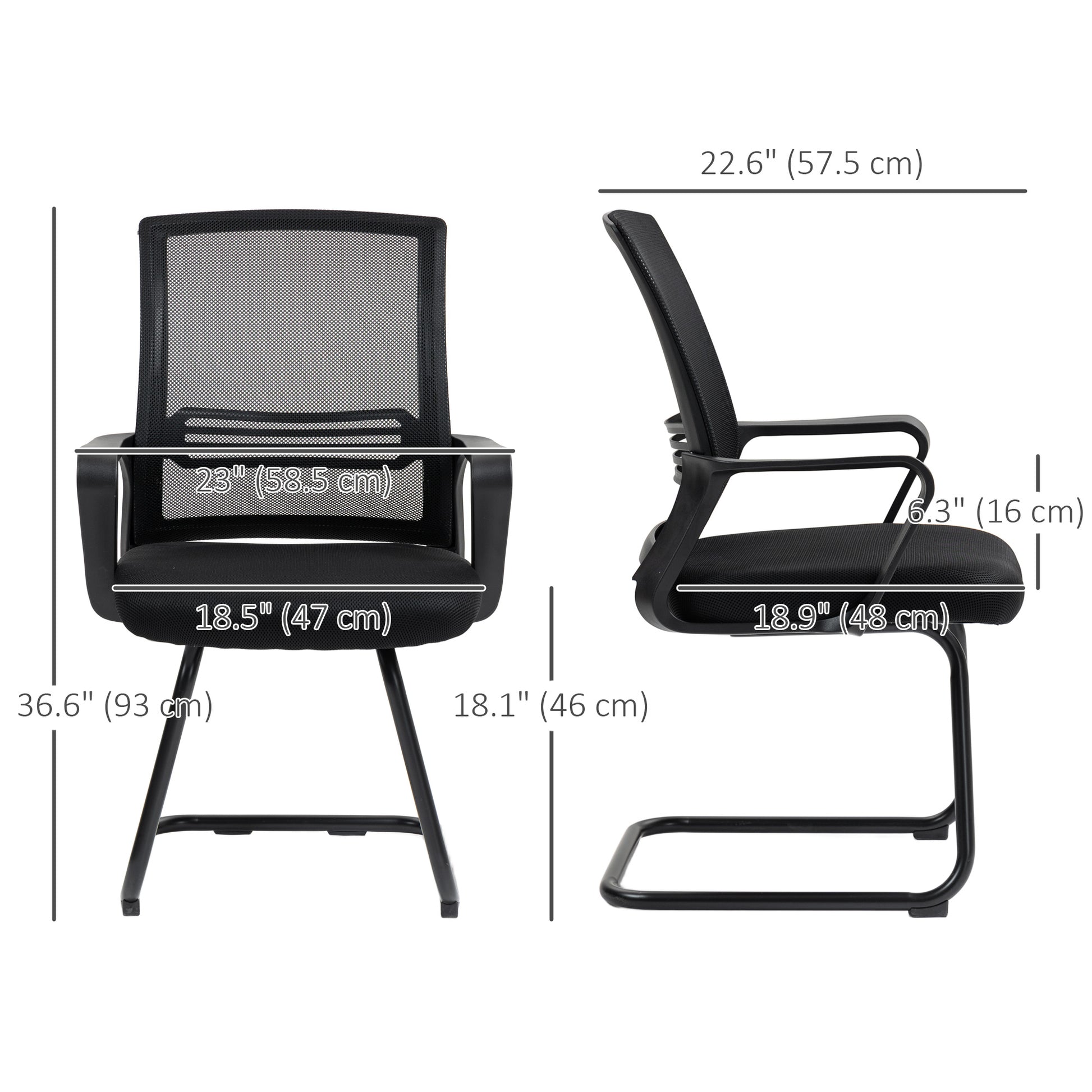 Ergonomic Desk Chair No Wheels, Padded Mesh Office Reception Chair with Sled Base, Black