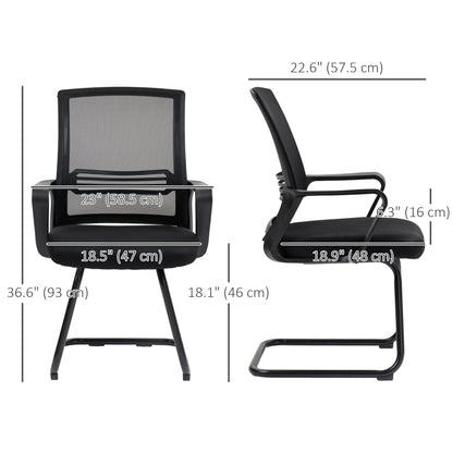 Ergonomic Desk Chair No Wheels, Padded Mesh Office Reception Chair with Sled Base, Black