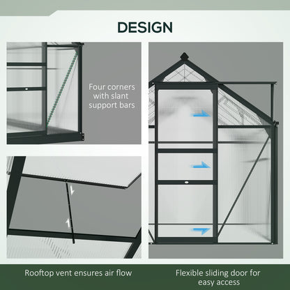 Greenhouse Garden, Green House, Outdoor Greenhouse Kit, PC Board with Sliding Door, 6.2' x 4.3' x 6.6', Grey