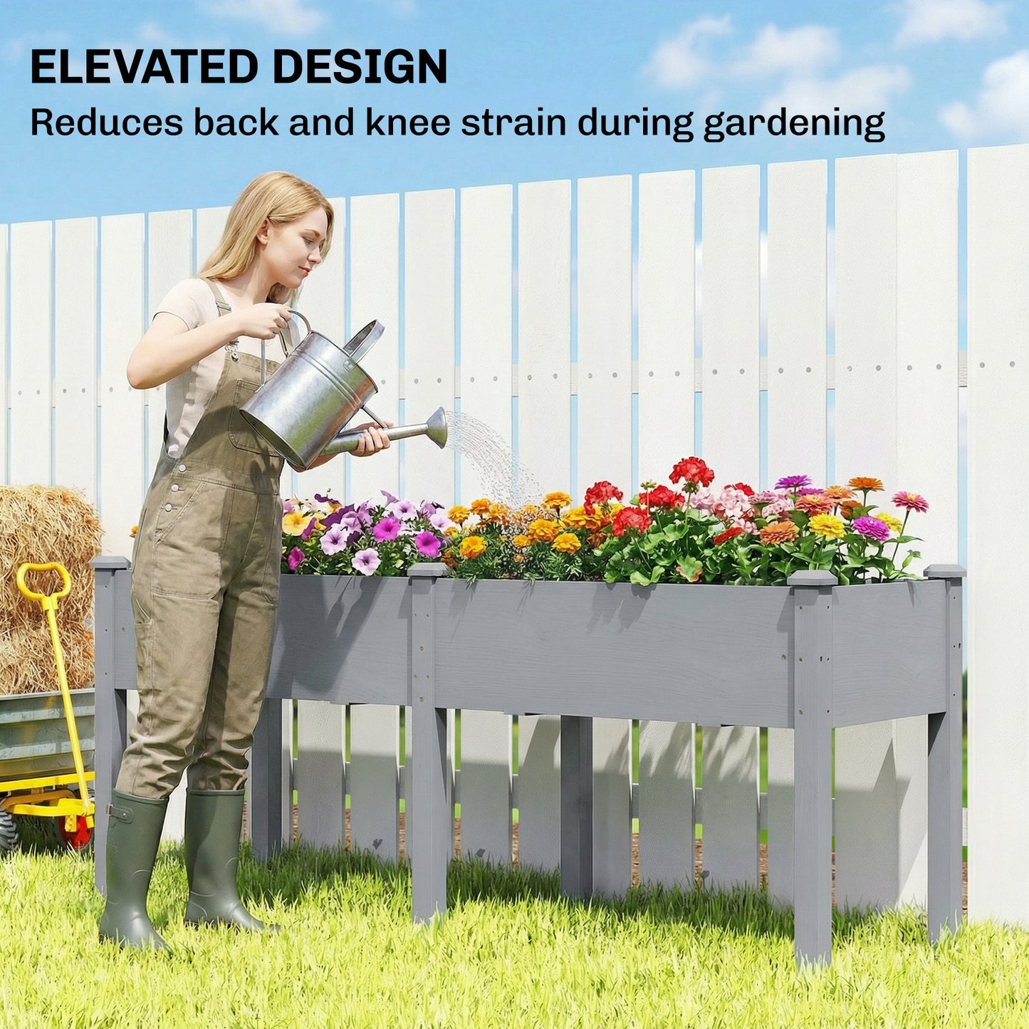 Wooden Raised Garden Bed with Legs, 72" x 23" x 30" Elevated Outdoor Planter Box with 6 Drainage Holes