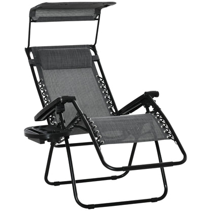 Outdoor Zero Gravity Reclining Lounger Chair with Canopy Shade, Side Tray, Cupholder, Light Grey