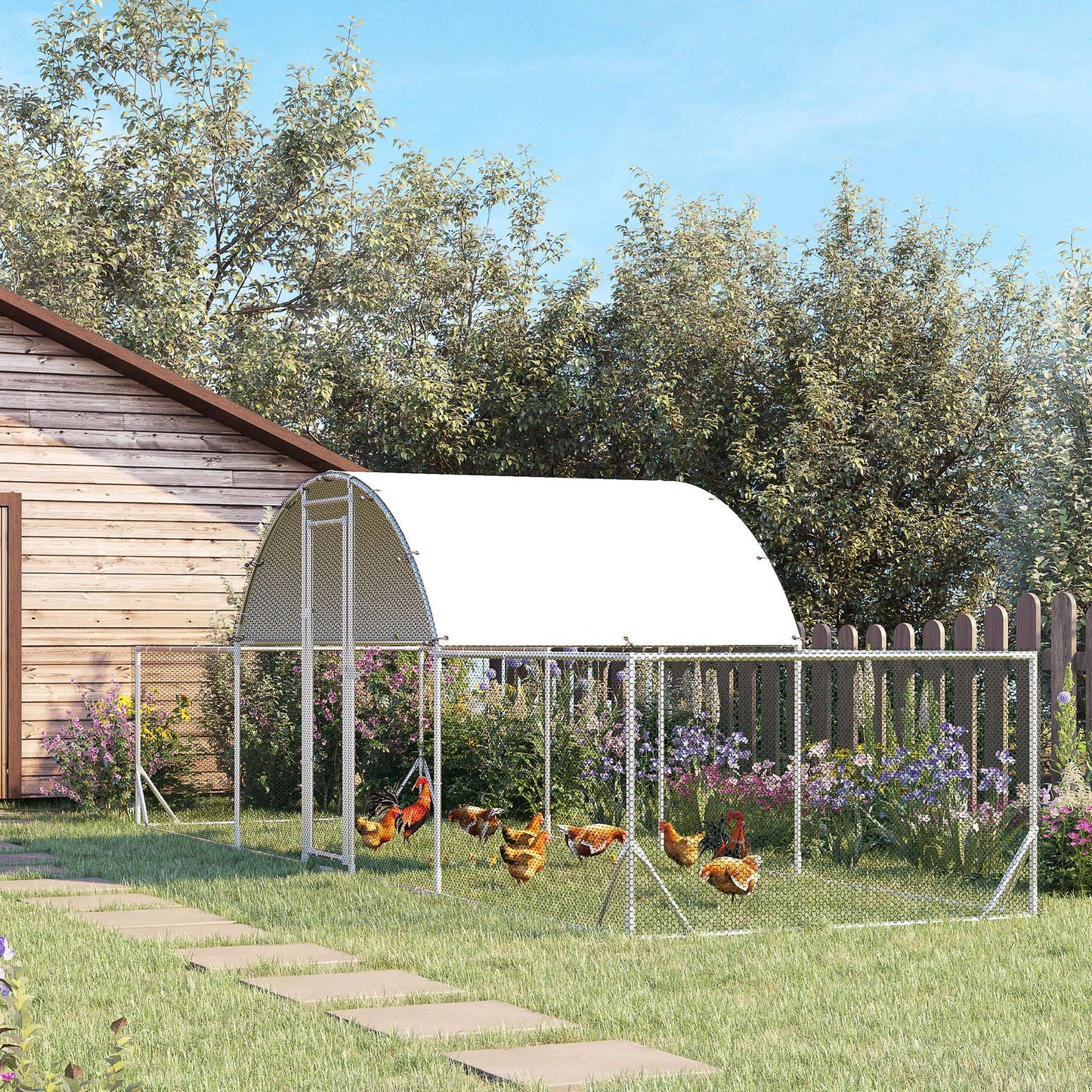21.7' x 6.2' Metal Chicken Run with Waterproof and Anti-UV Cover