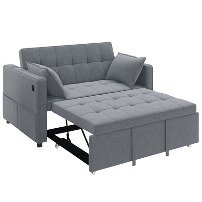 3‑in‑1 Convertible Sofa Bed, Pull Out Sleeper Sofa with USB Charging, Adjustable Backrest, Side Pockets, Dark Grey