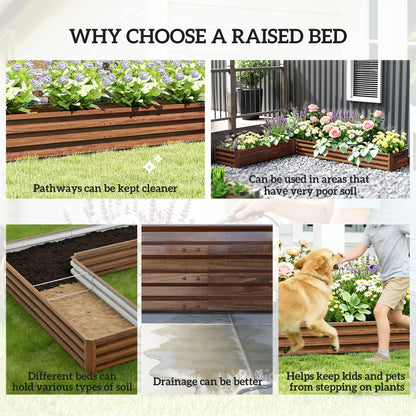 L-Shaped Raised Garden Bed, 82" x 109" x 12" Galvanized Steel Planter Box with Multi-reinforced Rods for Vegetables, Flowers and Herbs, Dark Brown Wood Effect