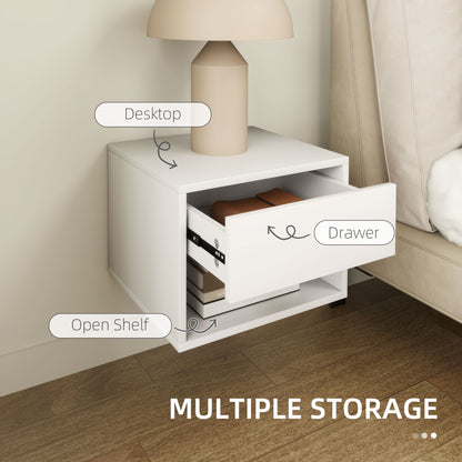 Floating Nightstand Set of 2, Wall Mounted Bedside Table with Drawer for Bedroom, White