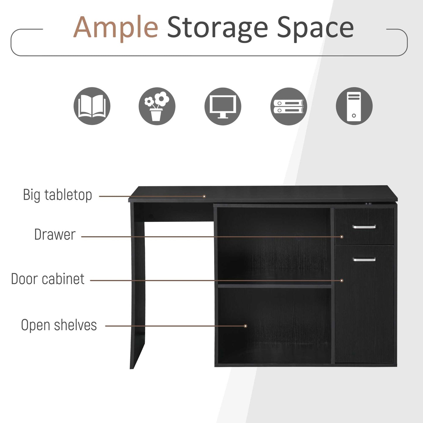 180° Rotating Home Office Corner Desk Storage Shelf Cabinet Black
