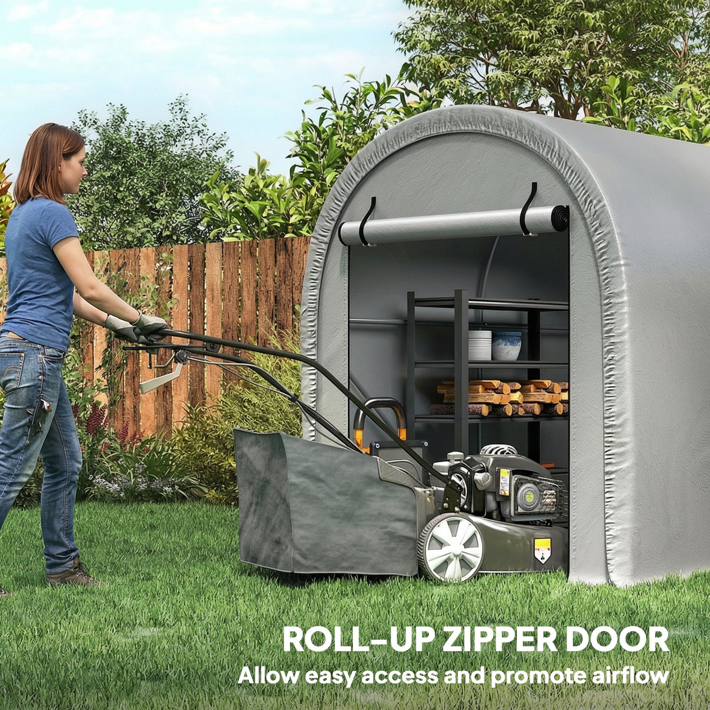 8' x 5' Portable Shed, Water-Resistant Bike Tent with Roll-up Zipper Door and Galvanized Metal Frame for Bike