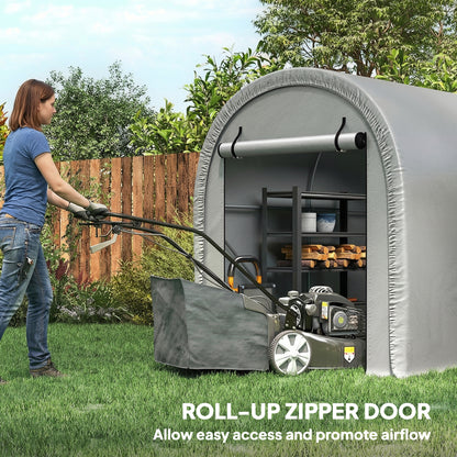 8' x 5' Portable Shed, Water-Resistant Bike Tent with Roll-up Zipper Door and Galvanized Metal Frame for Bike