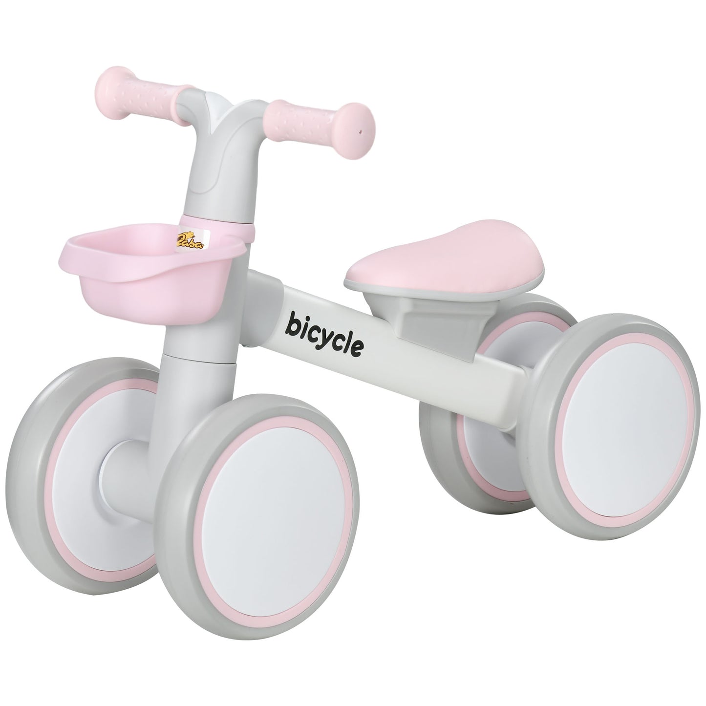 Qaba Toddler Balance Bike for 12–36 Months with Adjustable Seat, Removable Basket, 4 Silent Wheels, Pink