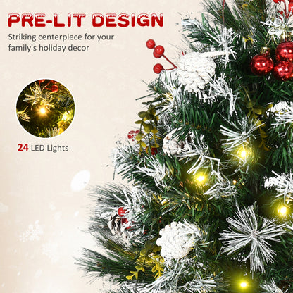 2 Foot/23 inch 2 Pack Prelit Artificial Christmas Tree Cordless with 70 Branches, Warm White LED lights, Red Berries, Pine Cones, Balls, for Outdoor Entryway, Green
