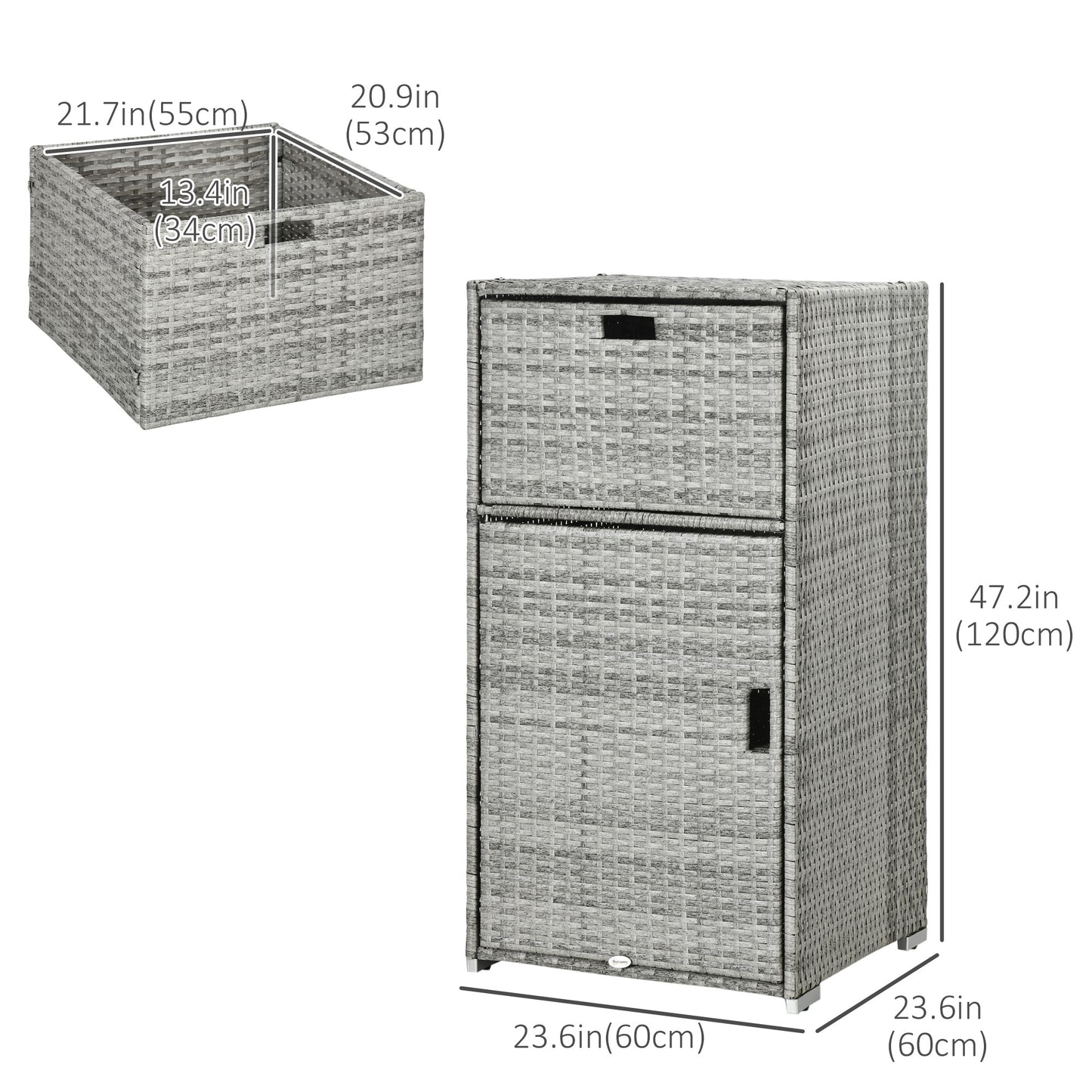 Patio Storage Cabinet, Outdoor Towel Rack for Pool, PE Rattan Wicker Hot Tub Accessory, with Basket Drawer, Mixed Grey