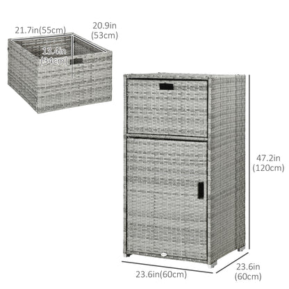 Patio Storage Cabinet, Outdoor Towel Rack for Pool, PE Rattan Wicker Hot Tub Accessory, with Basket Drawer, Mixed Grey