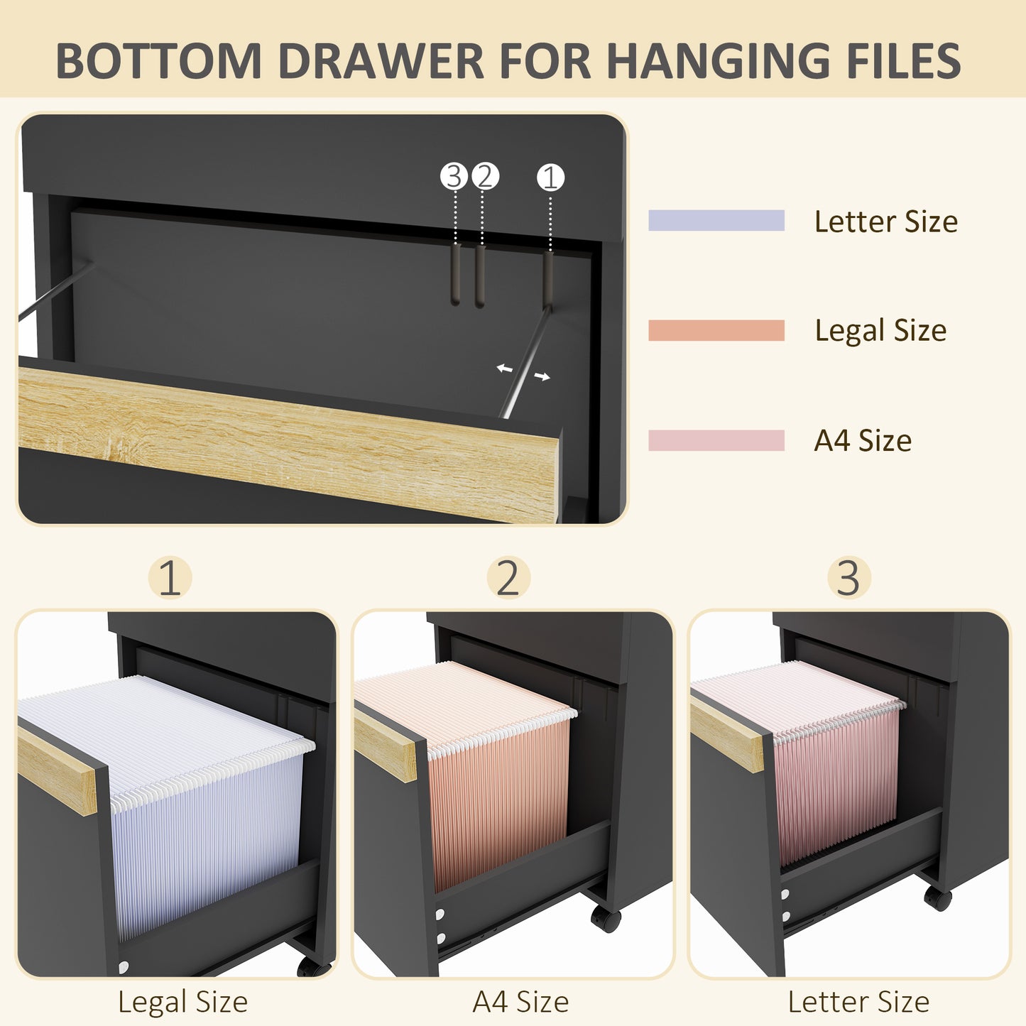 Mobile Filing Cabinet with 2 Drawers, Office Storage Cabinet with 5 Wheels, Black Wood Grain