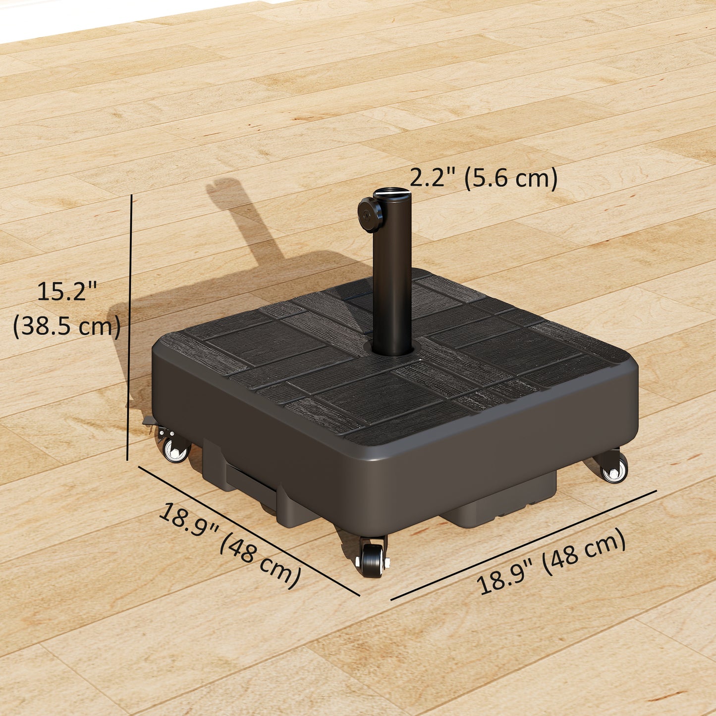 Patio Umbrella Base with Wheels Fillable Outdoor Umbrella Stand for 1.5"/1.9" Poles Black