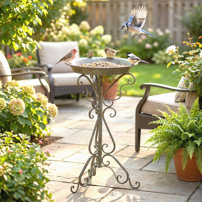 30" Tall Bird Bath with Bird Statue and Decorative Stand, Freestanding Vintage Garden BirdBath Bowl Pedestal