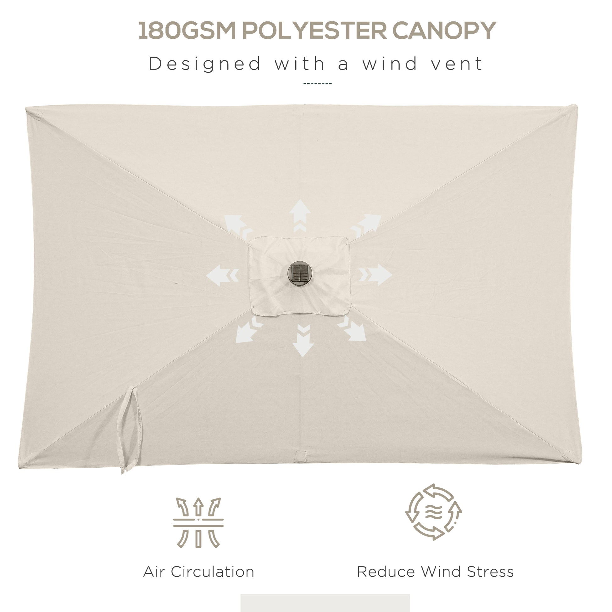 6' x 10' Patio Umbrella with 22 LED Solar Lights and Tilt, Rectangular Outdoor Table Umbrella with Crank, Beige