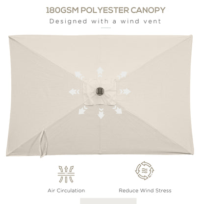 6' x 10' Patio Umbrella with 22 LED Solar Lights and Tilt, Rectangular Outdoor Table Umbrella with Crank, Beige