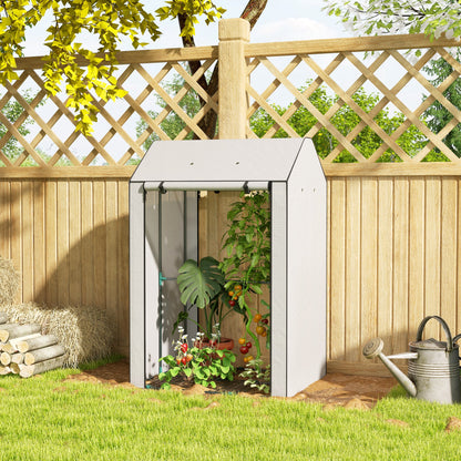 Mini Greenhouse with 4 Wire Shelves, Portable Tomato Greenhouse with Roll Up Door, 39.4" x 31.5" x 59.1", White