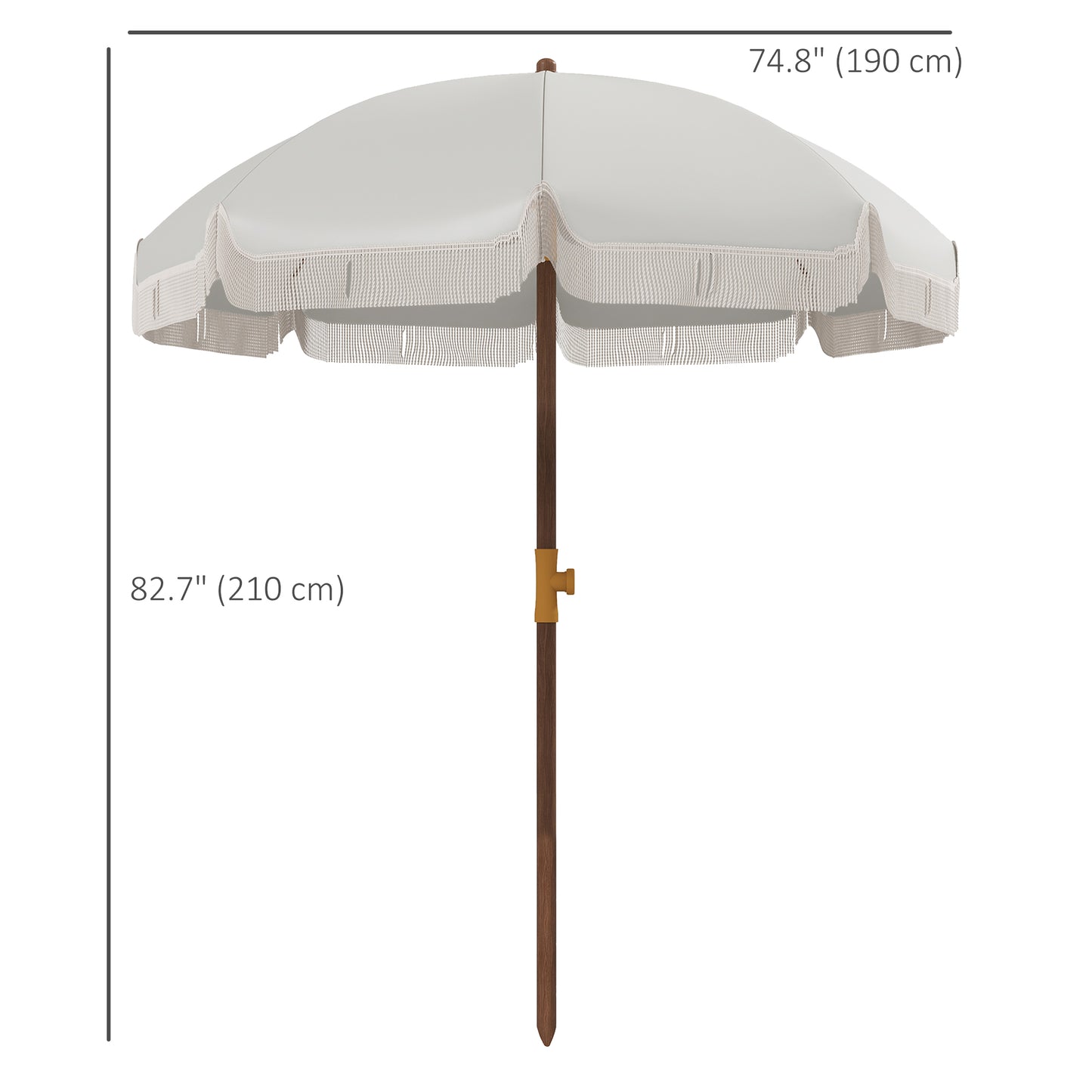 6.2' Beach Umbrella for Travel, Vent, Ruffles, Carry Bag, Portable Outdoor Umbrella for Garden, Light Grey