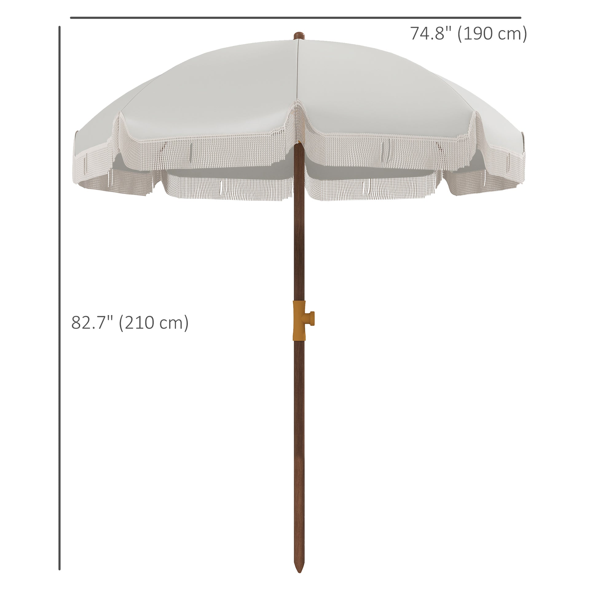 6.2' Beach Umbrella for Travel, Vent, Ruffles, Carry Bag, Portable Outdoor Umbrella for Garden, Light Grey