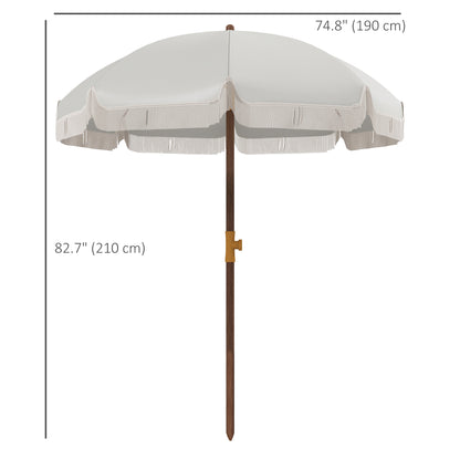 6.2' Beach Umbrella for Travel, Vent, Ruffles, Carry Bag, Portable Outdoor Umbrella for Garden, Light Grey