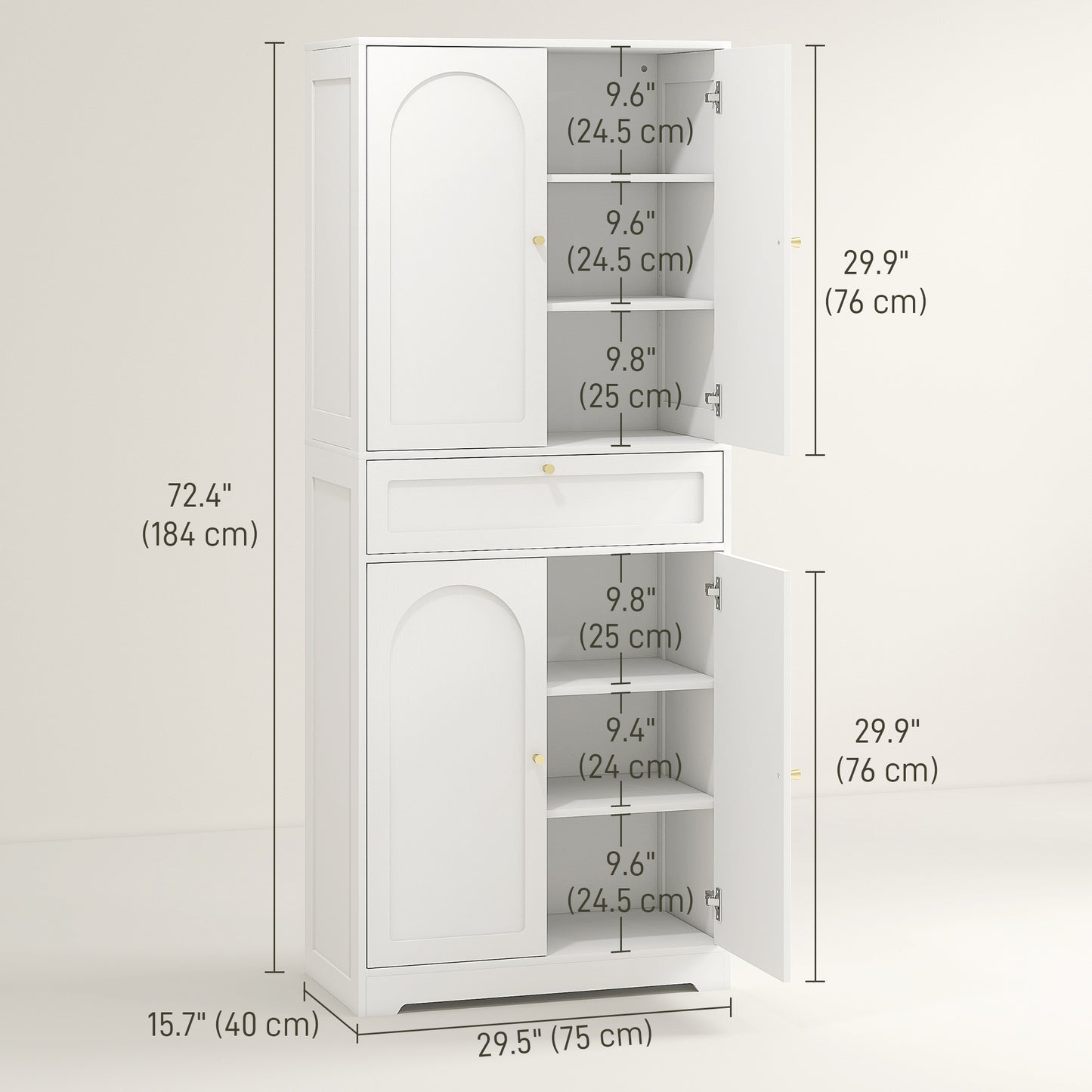 72.4" Tall Kitchen Pantry Cabinet, Modern Freestanding Storage Cabinet with Shaker Doors and Adjustable Shelves, White
