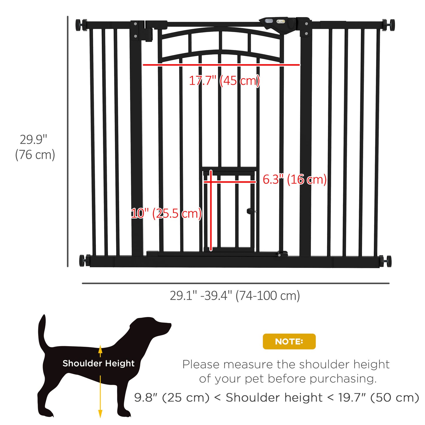 Auto-Close Pet Gate, Stair Gate with Cat Door, Double Locking for Doorways Hallways Stairs, Fits 29"-39.4" Wide, Black