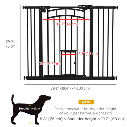 Auto-Close Pet Gate, Stair Gate with Cat Door, Double Locking for Doorways Hallways Stairs, Fits 29"-39.4" Wide, Black