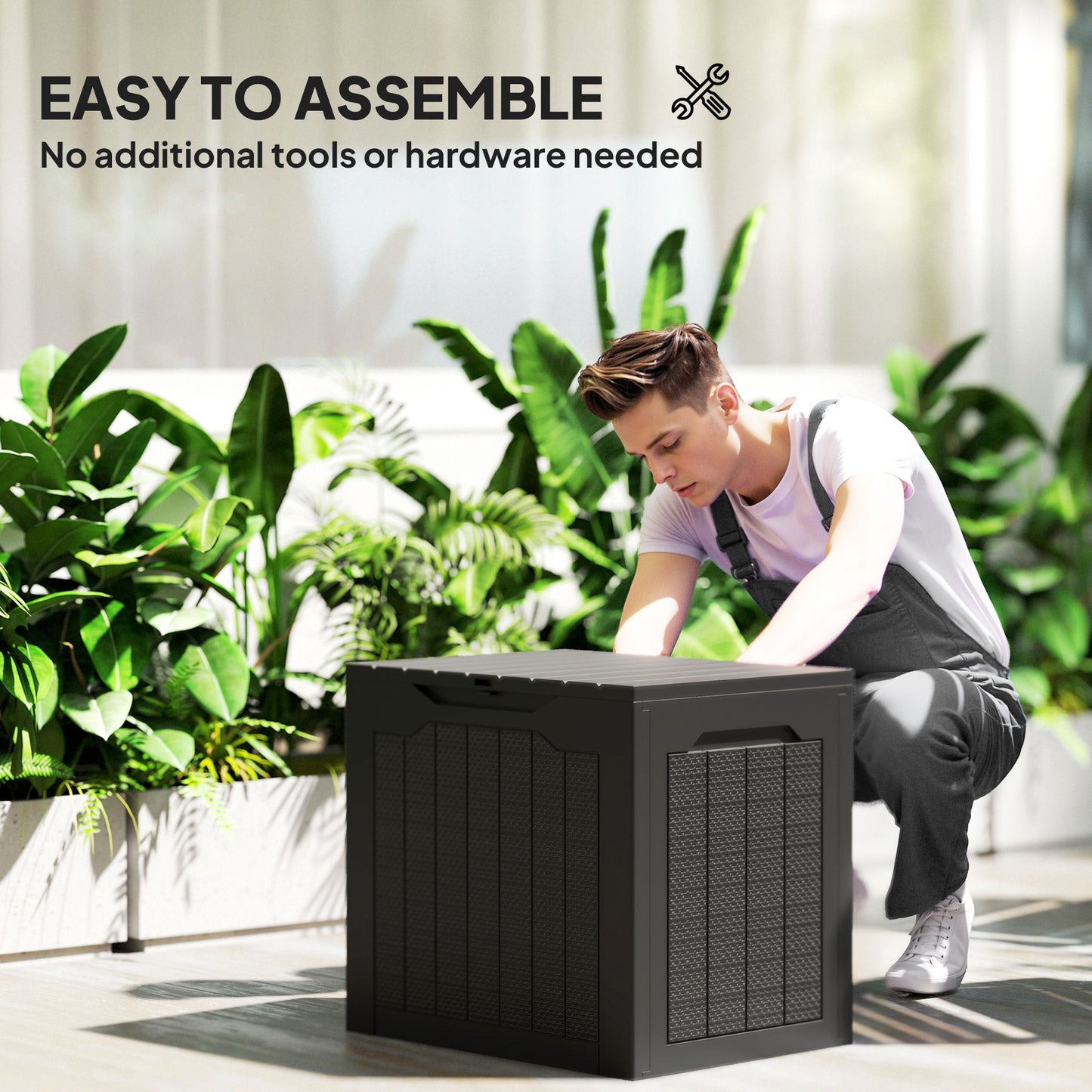28 Gallon Deck Box, Resin Outdoor Storage Box with Handles, Waterproof and UV Resistant Storage Container