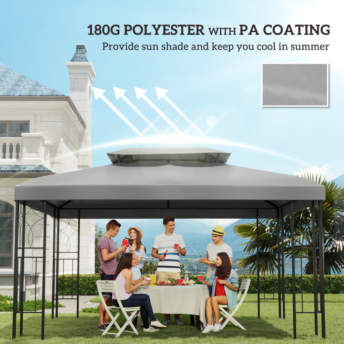 13' x 10' Gazebo Replacement Canopy 2 Tier Top UV Cover Pavilion Garden Patio Outdoor, Light Grey (TOP ONLY)