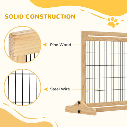 41"-71" Wooden Freestanding Pet Gate with Support Feet, for Small Medium Dogs, Natural