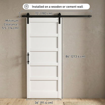 36"x84" Sliding Barn Door with Hardware Kit, Shaker Style Sliding Door with Handle, Track, Floor Guide, White Wood Grain