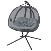 Double Egg Chair with Stand, 2 Person Hanging Swing Egg Chair with Cushion, Pockets, Grey