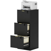 Lockable Filing Cabinet with 3 Fluted Drawers, File Cabinet with Adjustable Hanging Rails for A4 Letter Files, Black