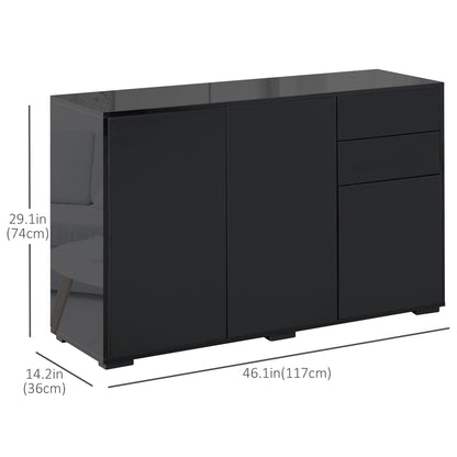 Kitchen Sideboard Storage Cabinet, Modern Coffee Bar with Push-Open Design and 2 Drawers for Living Room, Black