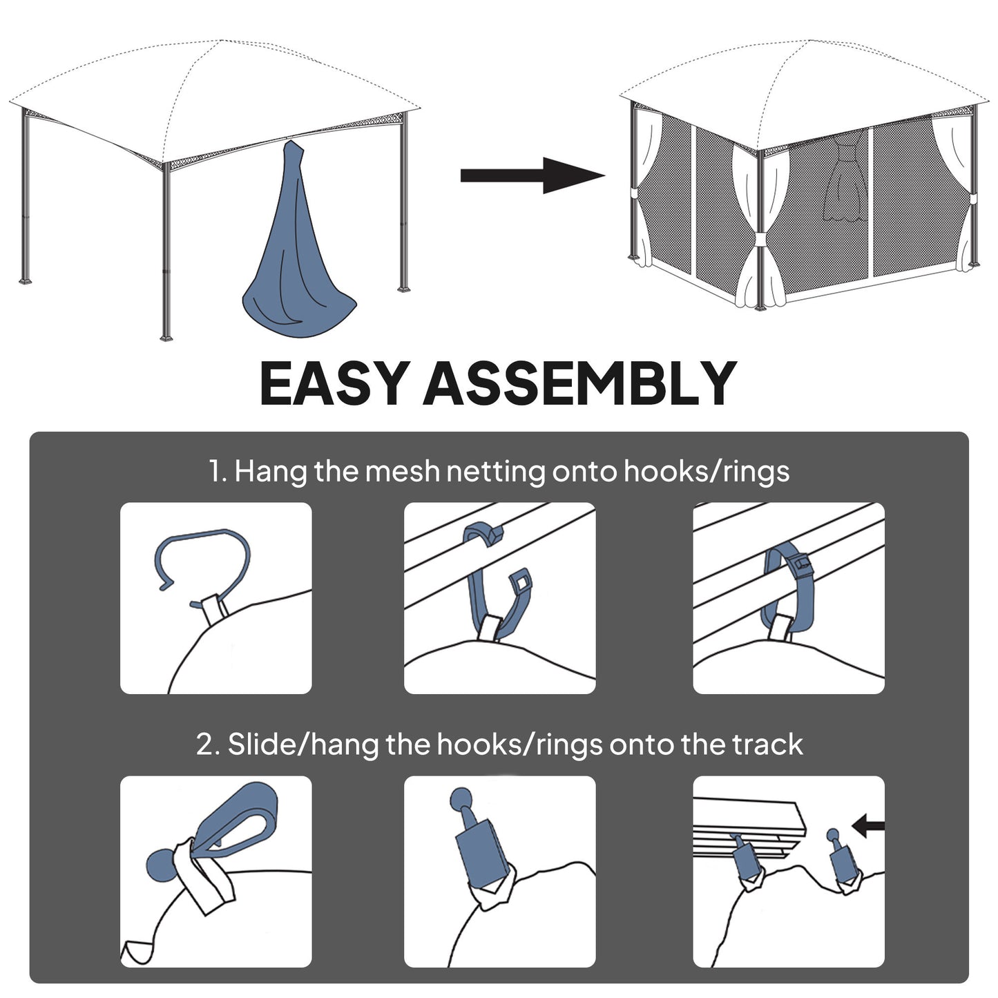 Replacement Mosquito Netting for Gazebo 12' x 12' Black Screen Walls for Canopy with Zippers, Black