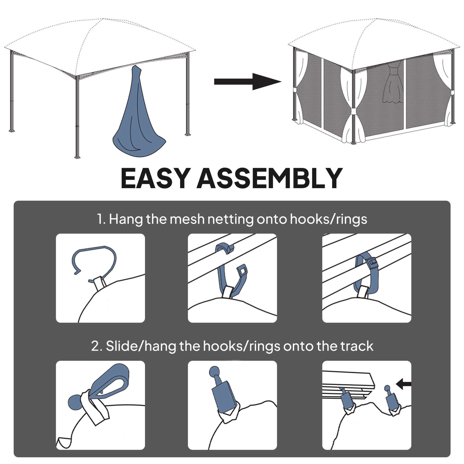 Replacement Mosquito Netting for Gazebo 12' x 12' Black Screen Walls for Canopy with Zippers, Black