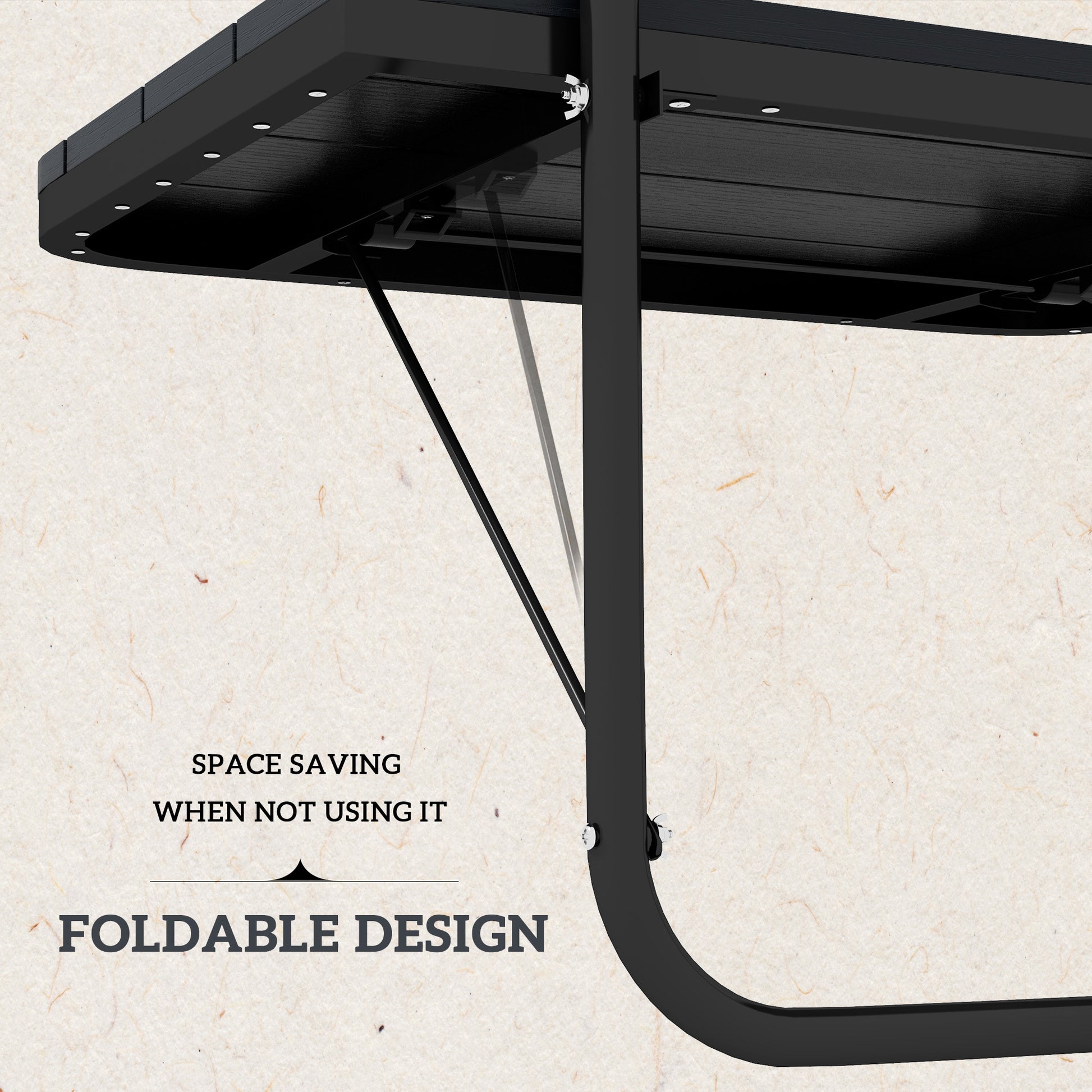 Outdoor Hanging Table, Adjustable Balcony Railing Table, Aluminum Mounting Wall Desk Rack, Foldable Outdoor Flower Stand Serving Table Rectangle, Black