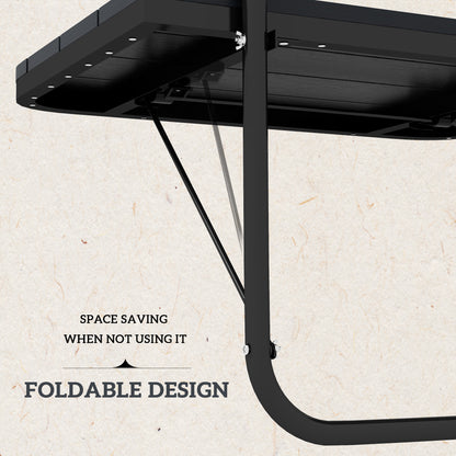 Outdoor Hanging Table, Adjustable Balcony Railing Table, Aluminum Mounting Wall Desk Rack, Foldable Outdoor Flower Stand Serving Table Rectangle, Black