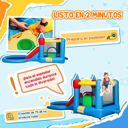 Qaba 4 in 1 Inflatable Bounce House with Slide, Basketball Hoop, Ball Pit, Blower, Storage Bag, 163" x 81" x 75"