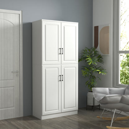 71" Freestanding Kitchen Pantry Cabinet, Storage Cabinet with 4 Hinged Doors and Adjustable Shelves, White
