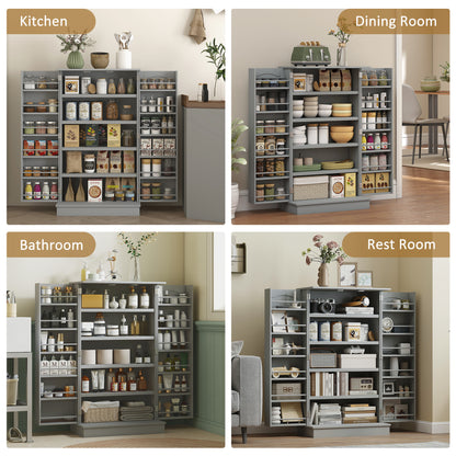 41" Storage Cabinet, 2-Door Kitchen Pantry Cabinet with 5-tier Shelving, 12 Spice Racks and Adjustable Shelves, Grey
