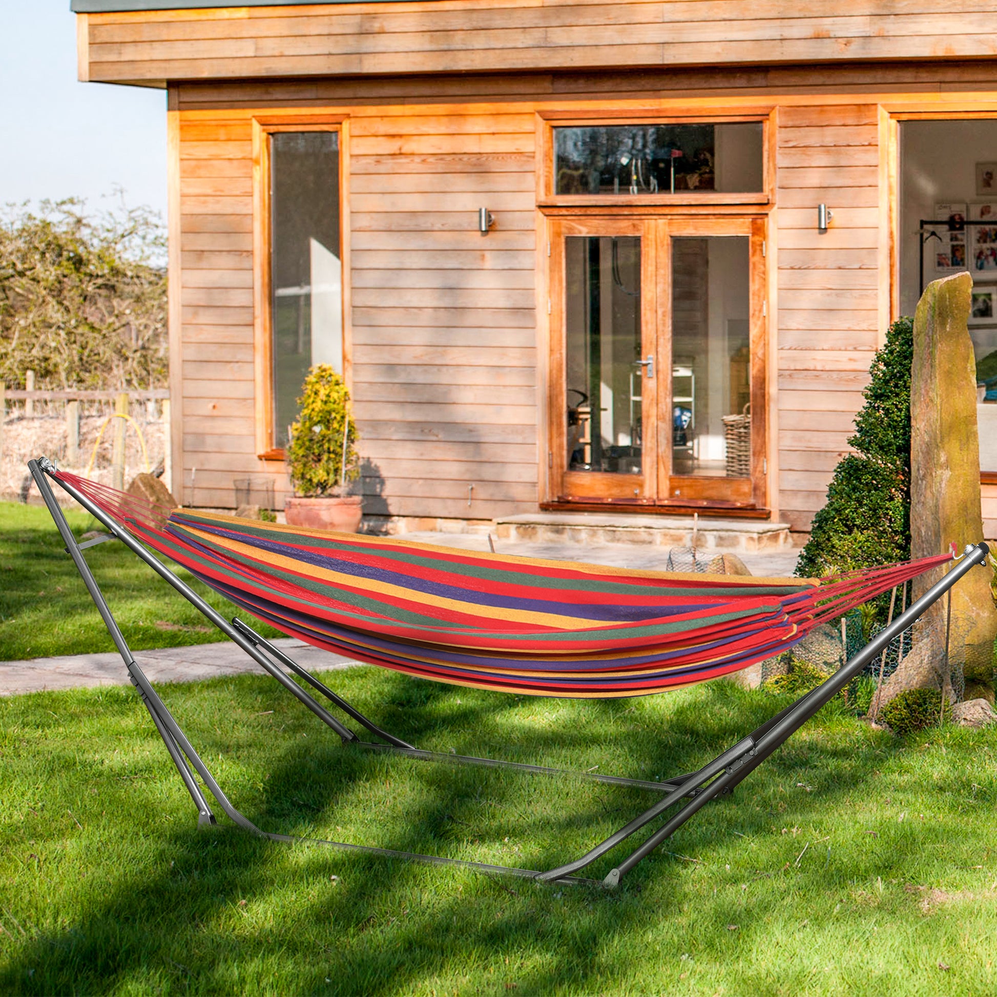 Portable Hammock Stand, 2-in-1 Hammock Net Stand and Hanging Space, Patio, Garden, Yard, Black